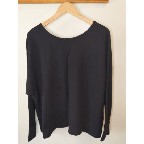 Fresh Produce Black Long Sleeve Raw Edge Top Cotton Rayon Blend USA Made XS/S - Picture 2 of 11